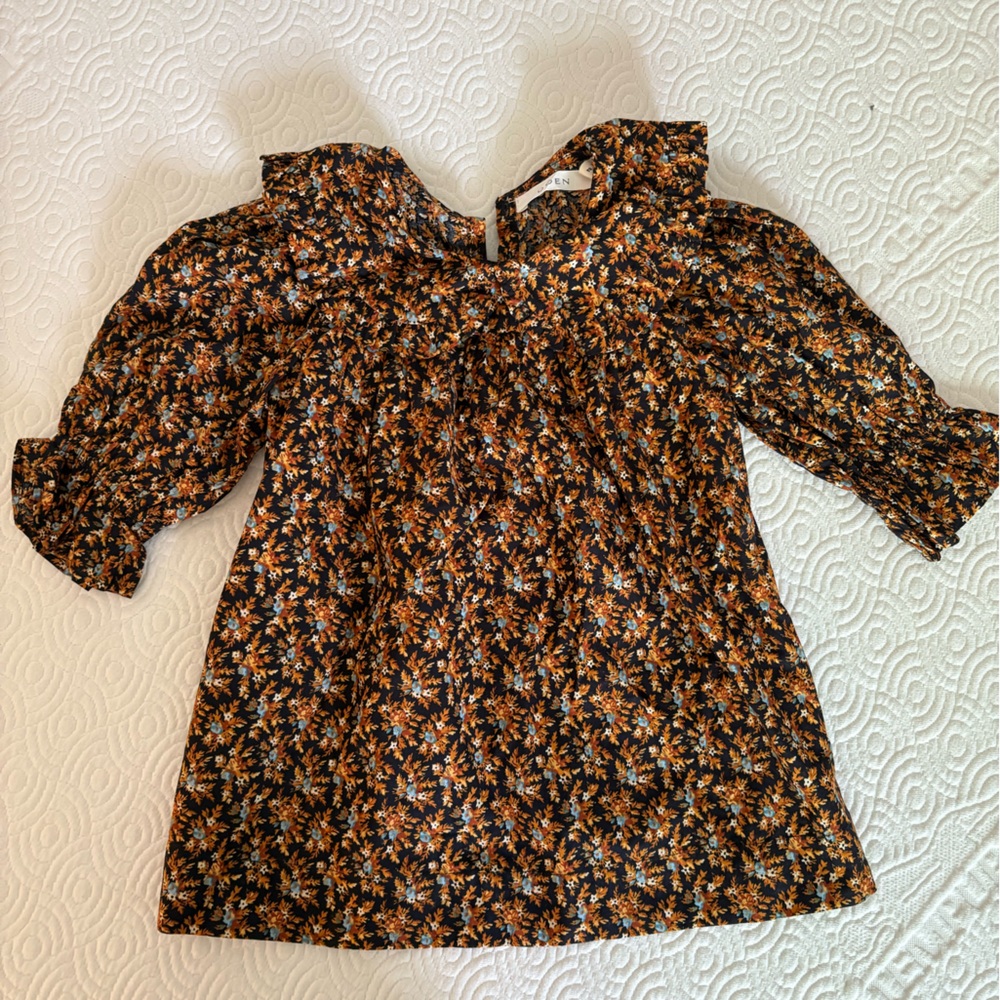 Doen Ruffled Smocked Blouse in Brown and Black